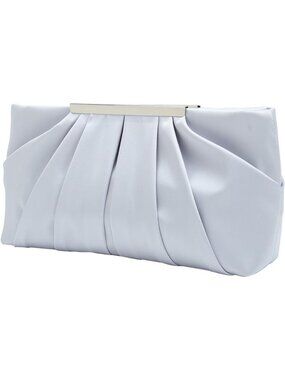 Women's Silver Pleated Satin Clutch Elegant Formal Party Handbag Evening Bag